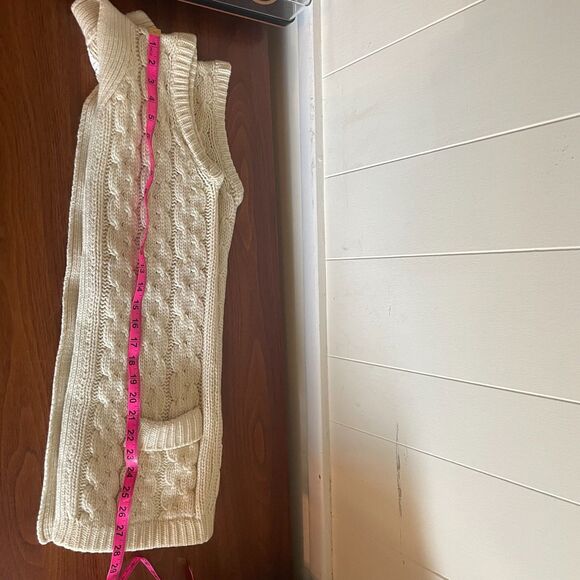 Lambswool Cyn Les sweater vest Cableknit cream aran preppy vintage fisherman - Picture 6 of 9